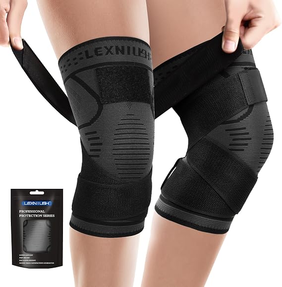 Copper Knee Support for women/Men with Strap (2 Pack) - Best Knee Compression Sleeve for Knee Pain Relief,Arthritis,Joint Pain,Meniscus Tear,ACL,MCL, Adjustable Knee Brace for Running,Gym,Sports