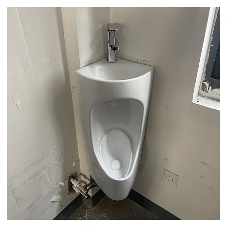 Ceramic Wall Mounted Corner Urinal For Men, Anti-Splash Urine Diverter With Sink For Restroom, Home, Shed, Backyard And RV