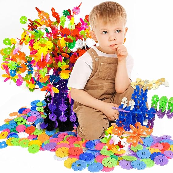Tokaneit Pack of 500 Snowflake Building Blocks, Children's Building Blocks, Building Blocks, Construction Plug-in Game with Coloured Plastic Elements, Great Educational Toy for Boys and Girls