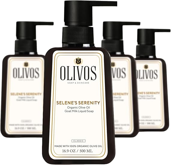 Olivos Doğal Zeytinyağlı Sıvı Sabun - Nemlendirici ve Besleyici, Hassas Ciltler İçin İdeal, 450ml | Derinlemesine Temizlik ve Yoğun Nemlendirme (4X500 ML, Keçi Sütlü)