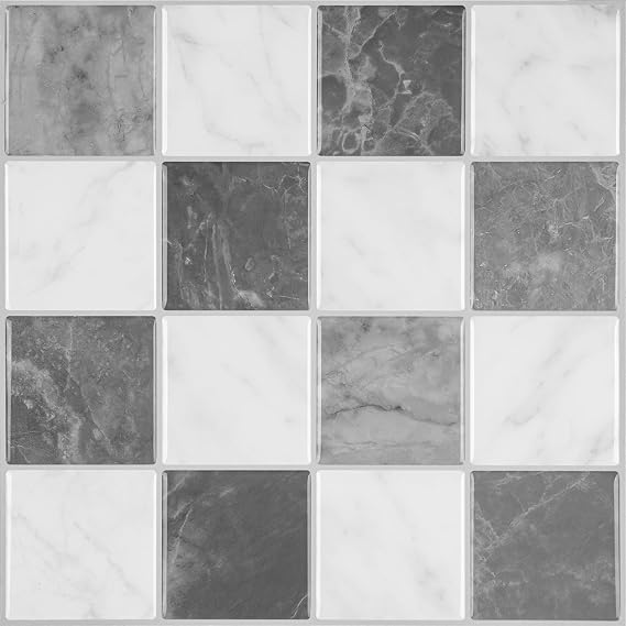 3D Kendinden Yapışkanlı Duvar Karosu 30,5 cm x 30,5 cm (4 Adet) (Beyaz - Gri)