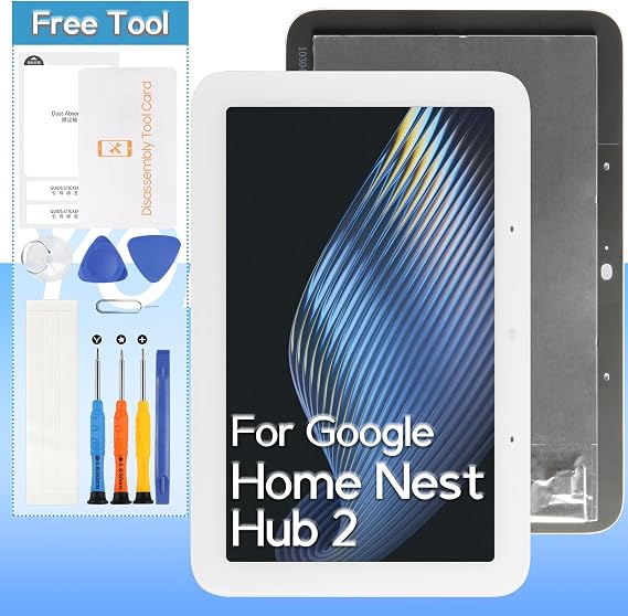 Google Home Nest Hub 2nd Gen 7" LCD Display Screen Replacement Digitized Assembly Repair Part with Repair Kit White