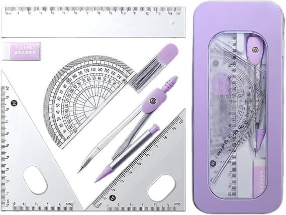 7-Piece Math Set, Protractor and Compass Set, Geometry Sets for Secondary School, Math Sets Secondary School, Students' Math Instruction and Learning: Drawing Geometric Shapes