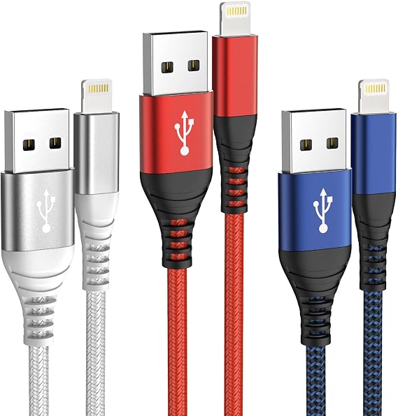 IDISON 3Pack 2M iPhone Charger,Braided USB to Lighting Cable MFI