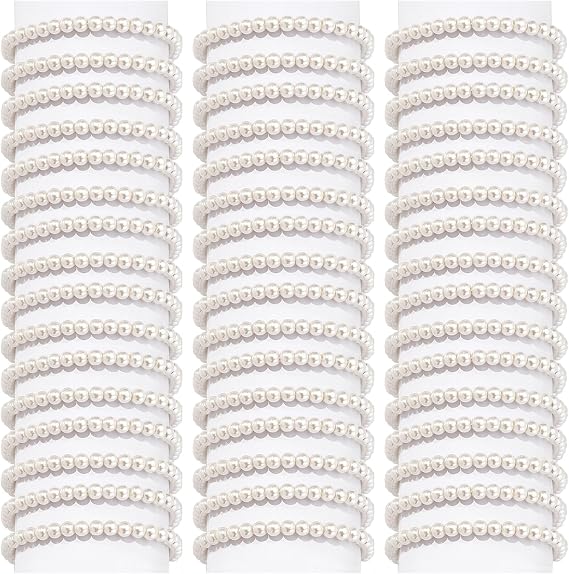 50Pcs Pearl Bracelets for Women,6mm Faux Pearl Bracelets Set,