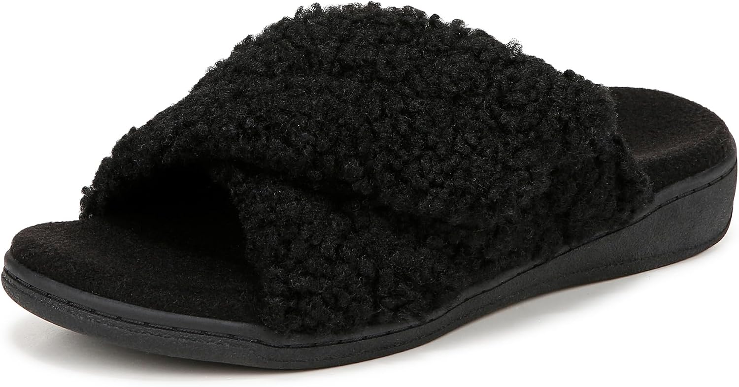 Vionic Women's Slippers Relax II Shoes with Arch Support Black Shearling Medium Fit UK 8