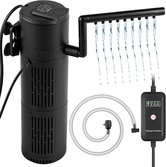 Internal Fish Tank Filter, 5-in-1 Aquarium Filter with Timer and 6W UV Steriliser Turns Green Water to Clear, Quiet Fish Tank Filter Pump for Tanks 20-1500L (800L/H) [Energy Class A]