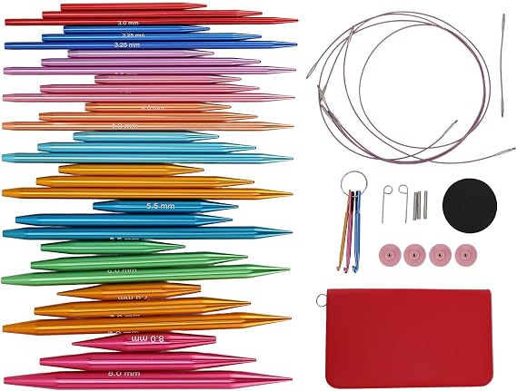 33Pcs Interchangeable Circular Knitting Needles Set, Circle Knitting Needle Set with Assorted Circular Knitting Needles and 4 Cables, Knitting Needles for Beginners Accessories