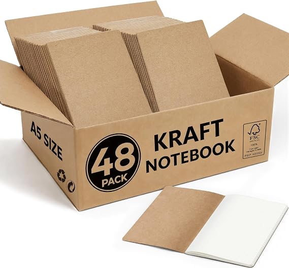 48 Pack Plain Notebooks Bulk A5, 60 Pages Blank Journals, 8.3x5.5 Inches