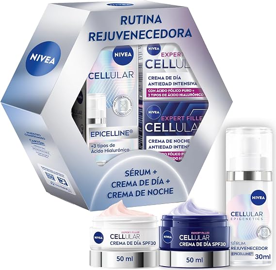 NIVEA Cellular Pack Epigenetics Anti-Aging Facial Care – Rejuvenating Facial Serum with Epicelline 1 fl oz + FP30 Day Cream + Night Cream – Reverses the Age of Skin
