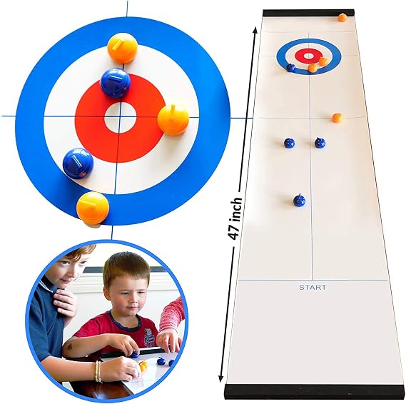 TourKing Tabletop Curling Game,Compact Curling Family Games for Parent Compact Curling Board Game Portable Mini Tabletop Games for Family/School/Travel