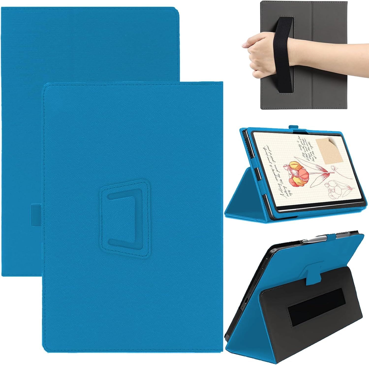 Case for XPPen Magic Note Pad 10.95inch with Pencil Holder and Wrist Strap, Full Coverage Soft PU Leather Folding Stand Folio Anti-Drop Shockproof Rugged Protective Cover, Blue