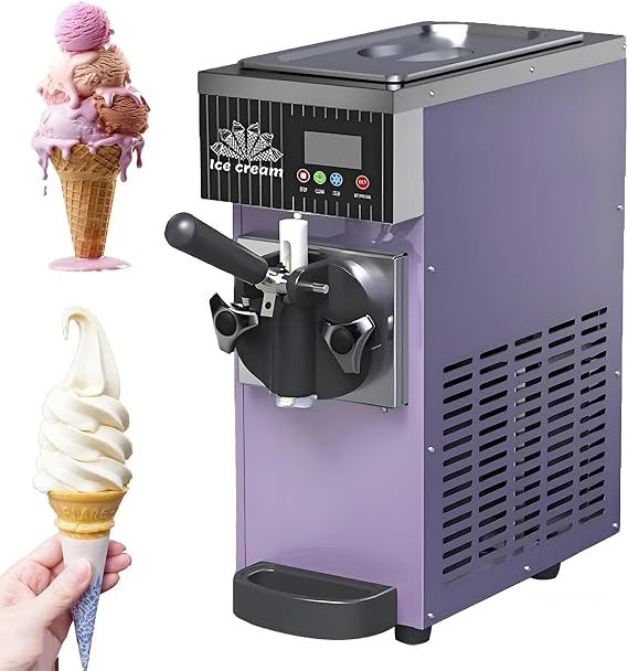 Commercial Soft Serve Ice Cream Machine, 450W, 2.5L Capacity, Pre-Cooling, Auto Clean, LCD Touch Panel for Shops, Single Flavor Maker