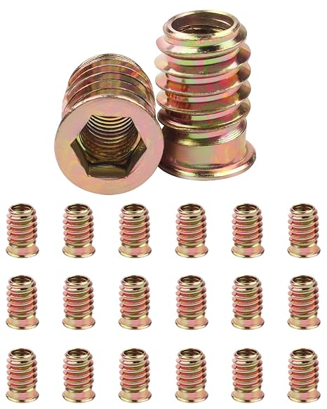 M6×20mm Threaded Inserts for Wood, 20Pcs Insert Hex Socket Nuts
