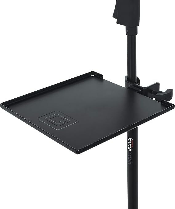 Gator Frameworks mikrofon standı, Clamp-On Utility Shelf 9 inç x 9 inç yüzey 10 pound taşıma kapasitesi, (GFW-SHELF0909)