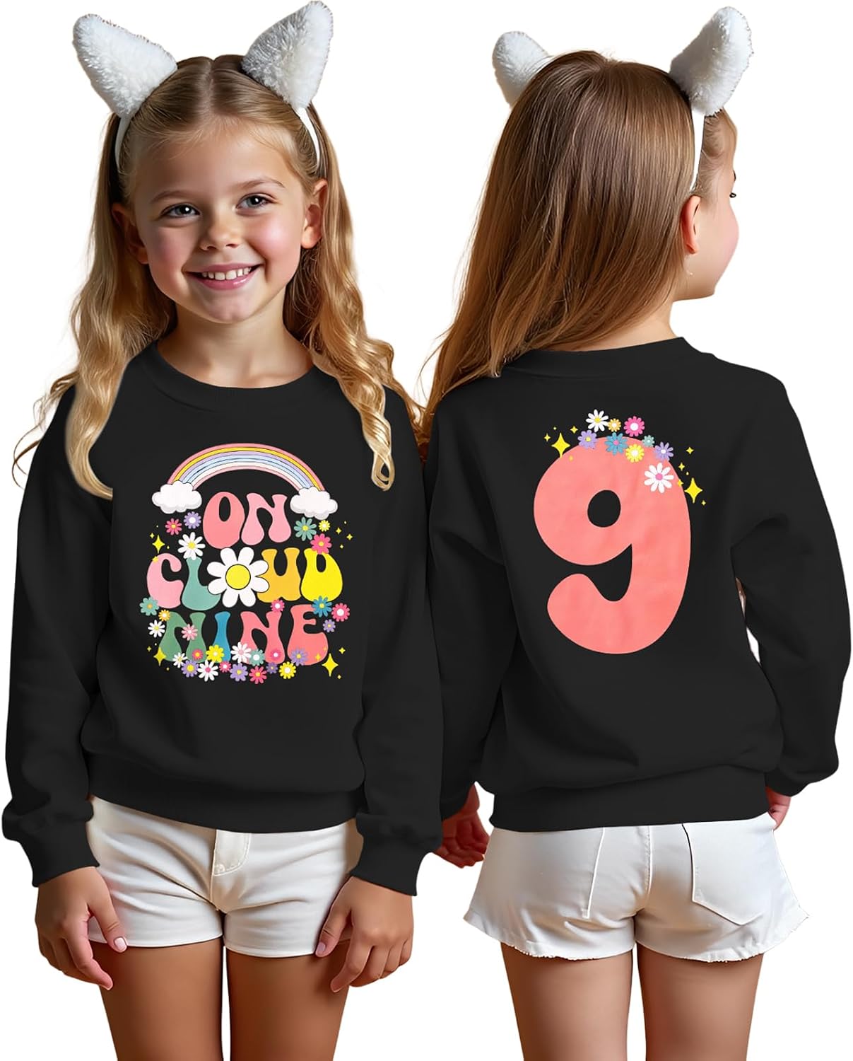 On Cloud Nine スウェットシャツ キッズ 女の子 誕生日 シャツ 9th クルーネック プルオーバー B-Day 衣装 長袖 秋 トップ 9Y 服