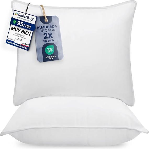 Utopia Bedding Pillow 60 x 60 cm Pack of 2, Hollow Fibre, White