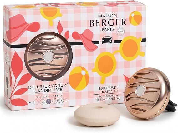MAISON BERGER Car Diffuser Fruity Sun, Metal Vent Clip & Ceramic Refill