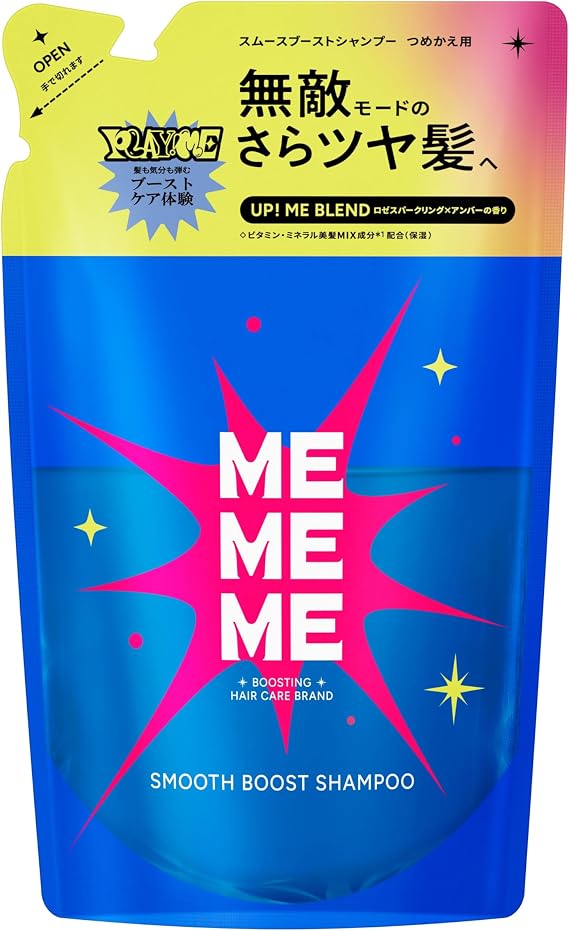 MEMEMEME Smooth Boost Shampoo, Refill, 10.1 fl oz 320 ml, Rose Sparkling x Amber Scent, Sulfate Free, Non-Silicone Formula, Synthetic Colorant Free, Amino Acid Cleaning Ingredients