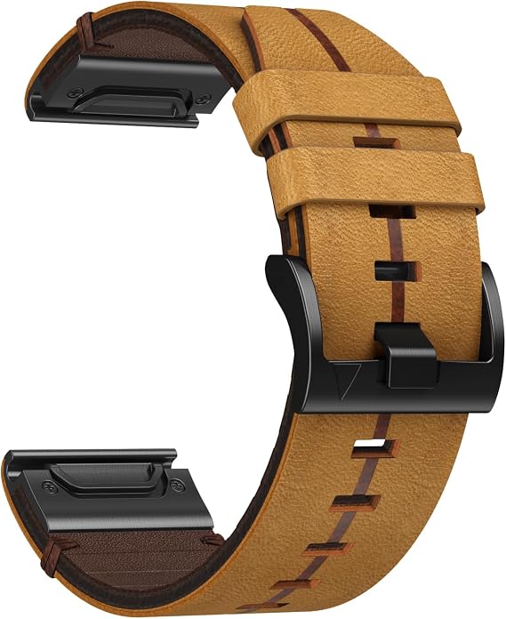 Leather Strap Compatible with Garmin Fenix 8 51mm/Fenix 7X/7X Pro/6X/6X Pro/5X Plus/5X/ Fenix 3/3 HR 26mm Band QuickFit Replacement Straps for Descent MK1/Mk2/Mk2S/Enduro/Enduro 2