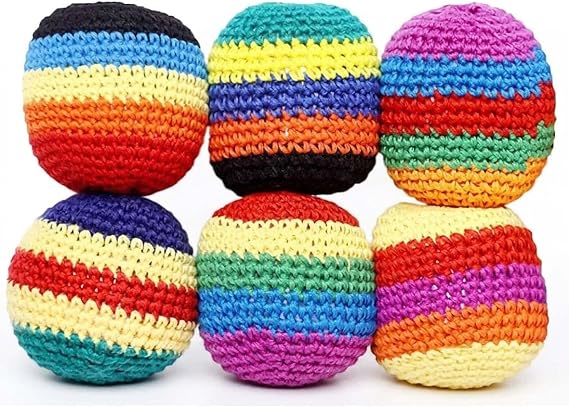 6 Pack Handmade Crochet Hacky Footbag Set,Multicolored Knitted Kick Sacks,Dirtbag Style Juggling Balls For Agility Training,Outdoor Game For Adults & Beginners