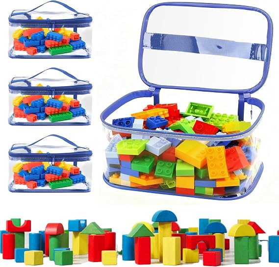 3 Pcs Toy Storage Bags, Clear Toy Zipper Organiser Bags with Handle