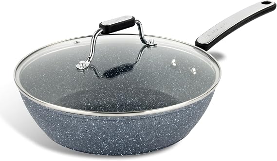 Scoville Expert Neverstick+ 26cm Sauté Pan, Deep Non-Stick Frying Pan with Lid, Suitable for All Hobs Including Induction, Dishwasher Safe, PFOA Free, Thick Gauge Aluminium, Grey