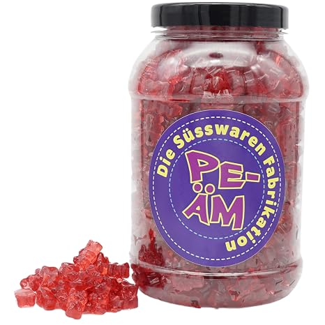 PE ÄM Sugar Free Fruit Gum Strawberry Bear 2 kg Big Pot XXL Pack for Party Candy Bar & as a Gift Sweet & Juicy Premium Fruit Gum