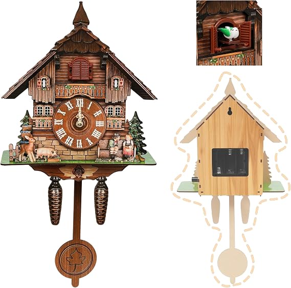 Cuckoo Clock 9.8x3.9x19.7in Wood Look | with Working Bird & Hourly Chime