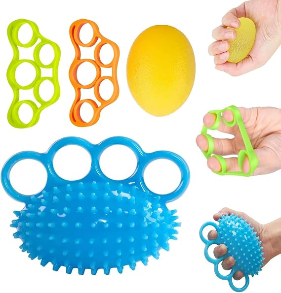Hand Exercise Balls, Finger Therapy Squeeze Balls, Finger Stretcher for Relieving Wrist Pain, Carpal Tunnel, Hand Physical Therapy, Stress Relief, Elderly Stroke Recovery, Arthritis - Set of 4