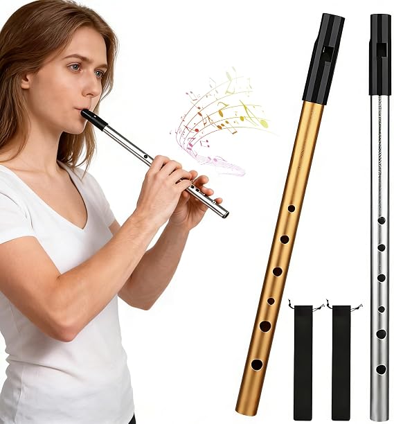 2 Pack Tin Whistle, Premium D Key Irish 6-Hole Penny Whistle for Traditional Celtic & Folk Music, Ideal for Beginners to Experts (Gold & Silver)