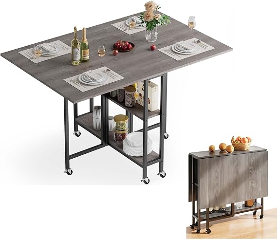 Warmiehomy Wooden Foldable Drop Leaf Dining Table for 2-4 People, Grey