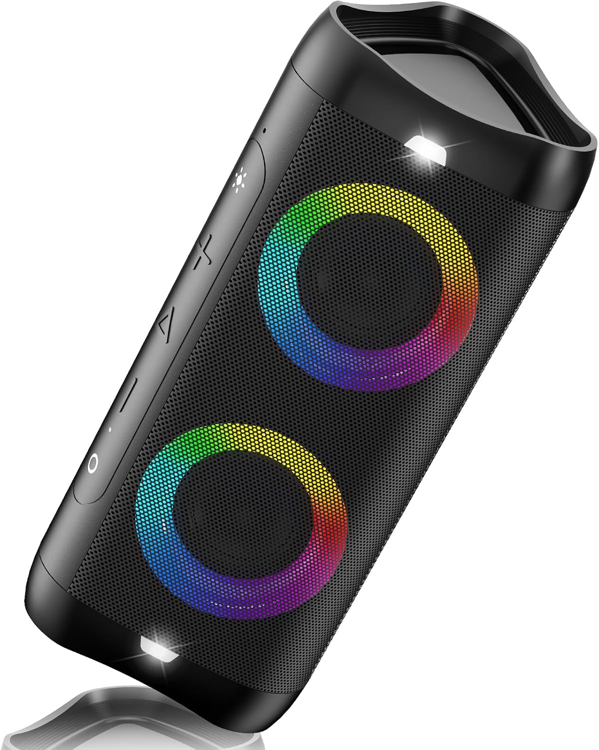 DONOW Portable Bluetooth Speaker with Lights, 30W Stereo Sound, Bass Boost, IPX5 Waterproof, 20H Playtime, Built-in Mic, Speakers Wireless Bluetooth for Travel, Party, Outdoor, ShowerBlack