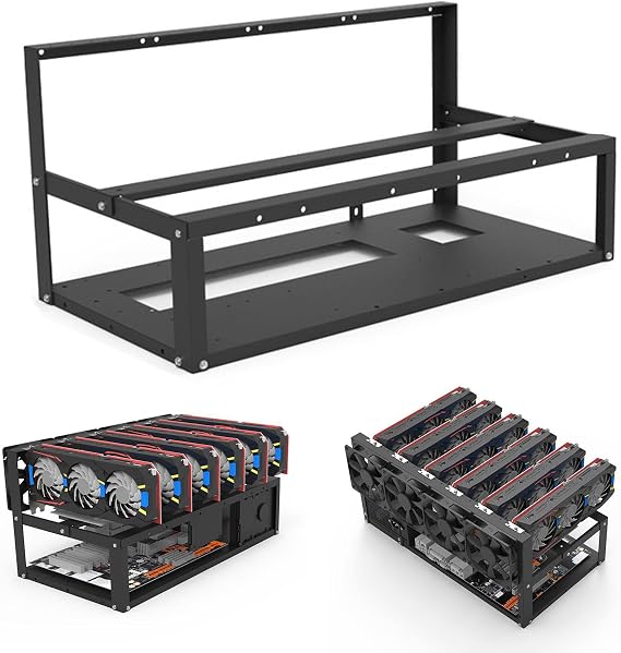 6 GPU Miner Rig Case Frame,Steel Open Air Miner Computer Rack,Mining Rig Frame Case for Crypto Currency Bitcoin Mining Accessories Tools (Frames Only,Fans and GPU Is Not (black)