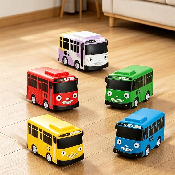 5‑Pack Bus Model Set, Pull‑Back Plastic Bus Figurines with Smooth Rolling Wheels, Realistic Vehicle‑Themed Display Models for Diorama Layout, Novelty Souvenir for Hobby‑Oriented Recipients
