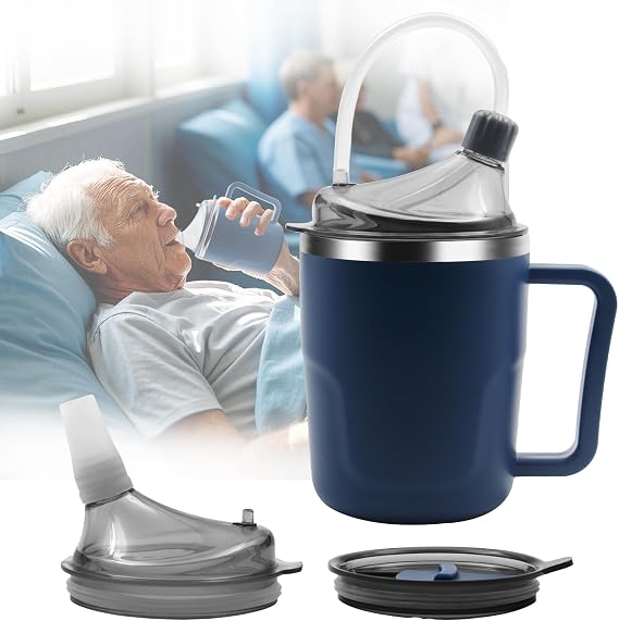 Spill-Proof Cup for Elderly, 13.5oz Stainless Steel Sippy Cup with Straw, Ideal for Seniors and Adults, Great for Water
