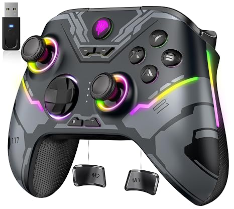EasySMX X15 Kabelloser Controller für PC & Switch Hall-Effekt Joystick und Trigger ohne Drift Wireless Gaming Gamepad mit 7 RGB Licht 1000mAh Akku 2 Programmierbare Tasten - Schwarz