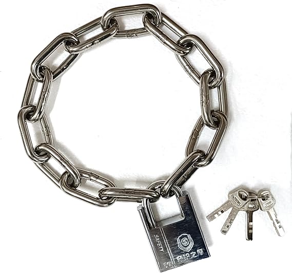 WANLIAN 8mm Stainless Steel Security Chain & 50mm Shrouded Padlock Kit (4 Keys) for Motorcycle, Bike, Door, Garage - Silver