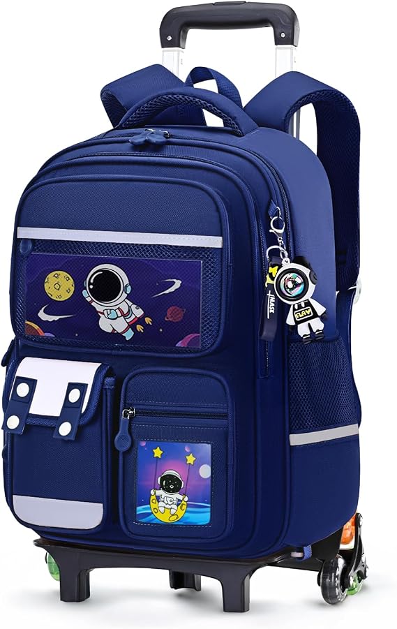 Amythe School Backpack with Wheels Children with Reflective Bands,Blue