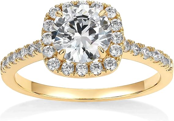 Pavoi 14k 金メッキ スクエア ヘイロー 婚約指輪 | プレミアム キュービックジルコニア プロミス エタニティ リング レディース | 結婚指輪, 7, 金メッキ。, キュービックジルコニア