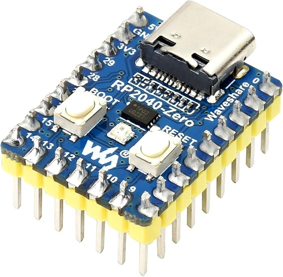 Waveshare RP2040-Zero MCU Board Based on Raspberry Pi RP2040, with Pre-soldered Header, Dual-core Arm Cortex M0+ Processor, Flexible Clock Running up to 133 MHz, Onboard 2MB Flash, USB-C Connector