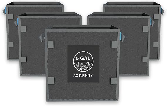 AC Infinity Heavy Duty 500G Square Fabric Pots, 20 Liter Grow Bags 5-Pack