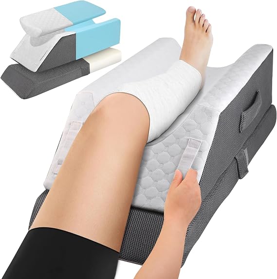 Leg Elevation Pillow, Height Adjustable Leg Elevating Pillow for Swollen Feet, After Surgery, Injuries, Sleeping, Cooling Memory Foam Ankle Knee Support Raiser Pillows with 3 Height for Bed