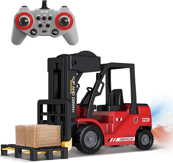Mostop Remote Controlled Forklift Toy, 1/24 RC Forklift Toy, with Boxes/Sound and Light Spray, Two Rechargeable Batteries & Charger, Technology Car Boy Gift