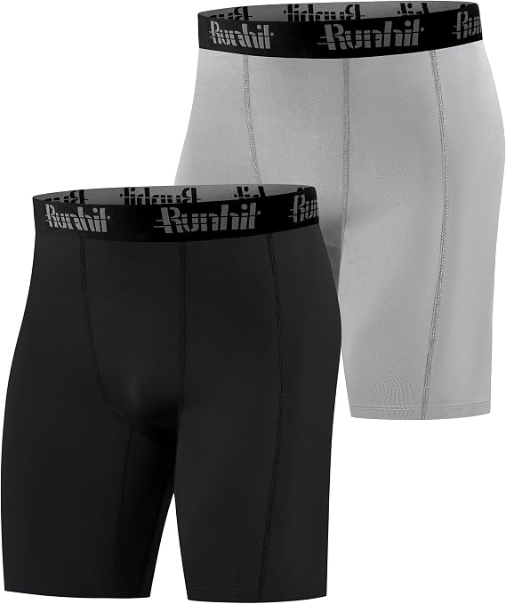 Runhit 1 or 2 Pack Compression Shorts Men, Anti Chafing Moisture Wicking Underwear Base Layer Shorts, Quick Dry Spandex Fabric Sport Tights Undershorts for Running Gym Cycling Yoga Workout