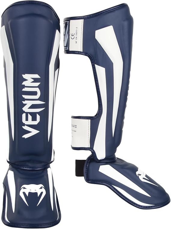 VENUM Elite Stand Up Shin Guards - Elite Navy Blue/White