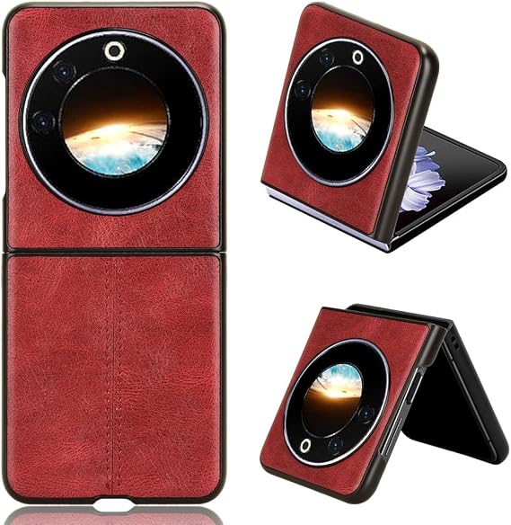 Compatible with Tecno Phantom V Flip Case,Compatible with Tecno Phantom V Flip 5G AD11 PU Leather texture Shockproof 3 in 1 (PU+PC+TPU) Camera Protection Cover Red