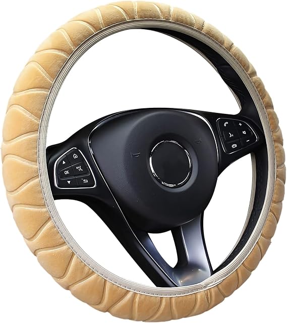 Anti-Slip Fluffy Plush Steering Wheel Cover Universal Elastic Soft Winter Warm Vehicle Car Steering Wheel Protector Wheel Sleeve Protector Automotive Interior Car Accessories Fit for Diameter 37-39cm