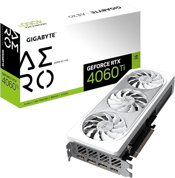 Gigabyte GeForce RTX 4060 Ti AERO OC 16G Graphics Card, 3X WINDFORCE Fans, 16GB 128-bit GDDR6, GV-N406TAERO OC-16GD Video Card