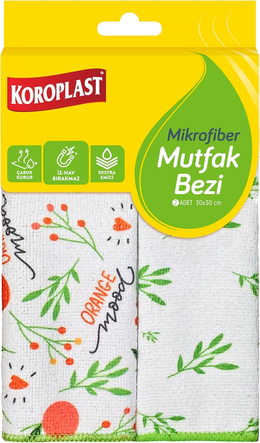 Koroplast Microfiber Kitchen Cloth Set of 2, Quick Drying Long Life Microfiber Cleaning Cloth Set, High Dust and Liquid Suction Power, Feather and Scratch-Free Cleaning Cloth for Kitchen, Office, Home